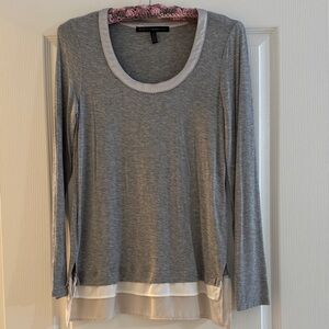 White House Black Market  Gray and Cream Long Sleeve Top